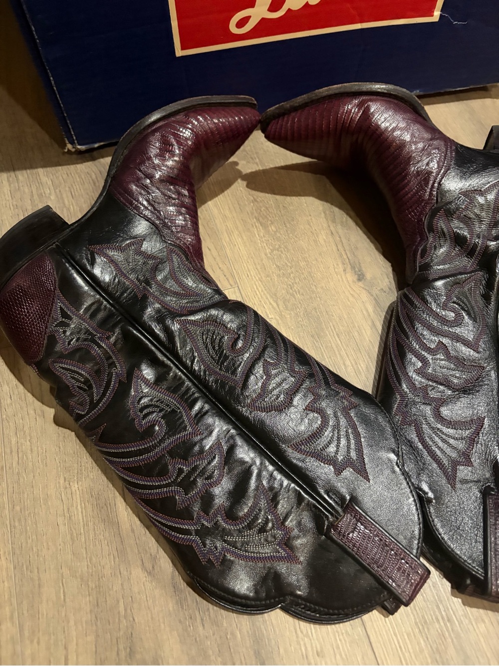 Tony Lama Black and Violet  Lizard-Embossed women’s Cowboy Boots